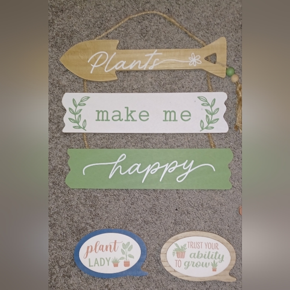 Garden Planter bundle wooden hanging signs and word blocks 6 items - Picture 2 of 6